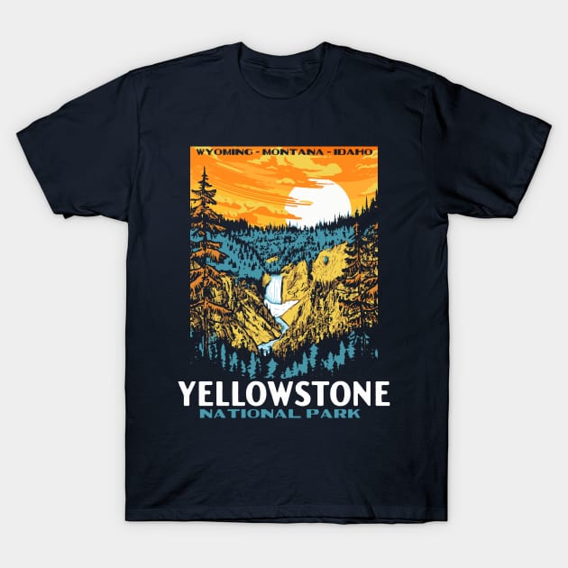 Yellowstone National Park - Lower Falls Vintage WPA Poster Style T-Shirt by GIANTSTEPDESIGN